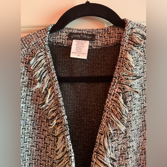 Gorgeous Slinky Tweed Open Front Fringed Edged Jacket Woman’s Size 2X NWOT - Picture 2 of 10